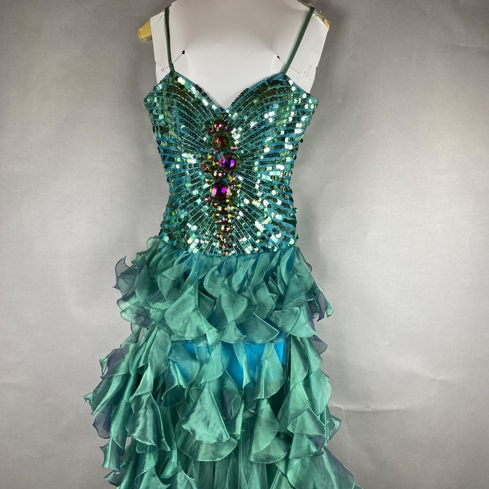 Sherri Hill Prom Dress Sparkles Mermaid Size 8 Green‎ Blue Turquoise